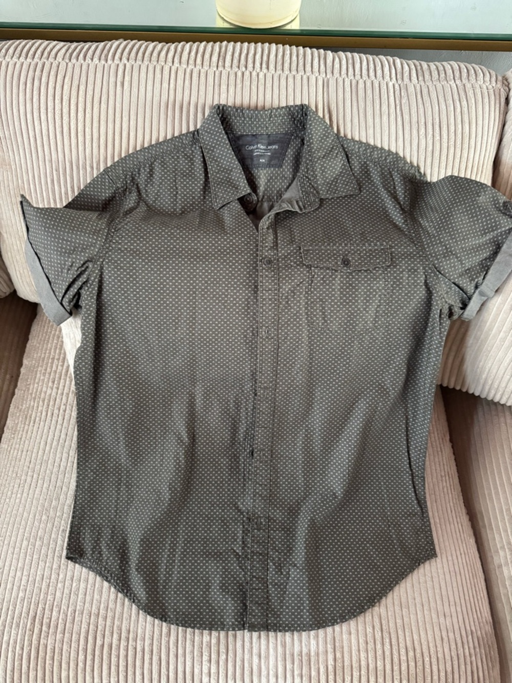 Z🐞Calvin Klein Men's Short-Sleeve Print Shirt Grey